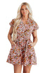 Pink Floral Print Puff Sleeve Shirred High Waist Mini Dress